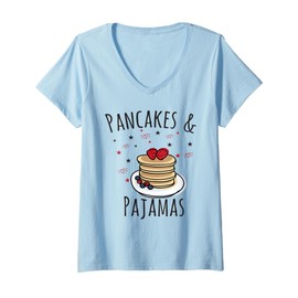 Womens Pancakes and Pajamas Cute Kawaii Slumber Party V-Neck T-Shirt
