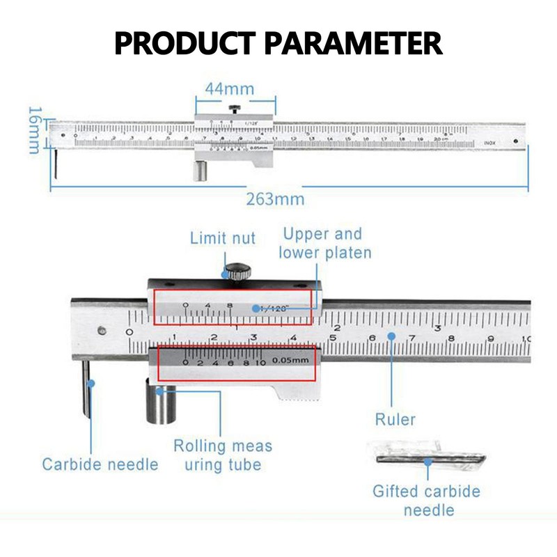 Yuecoom Parallel Crossed Caliper, 0-200mm Stainless Steel Vernier Scribing Caliper