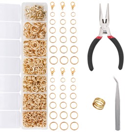 EuTengHao 1504Pcs Open Jump Ring and Lobster Clasps Kit Jewelry Making Repair Kit with Jewelry Pliers Tweezers (KC Gold)