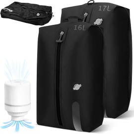 2PCS Bolsa de Compresion Viaje con 17L y 16 L,Airless Bag Reutilizable con ventana transparente,Bolsas Empacar al Vacio Impermeable IPX8,Bolsas de Vacio para Ropa Viajes,Mochila,Bomba Eléctrica