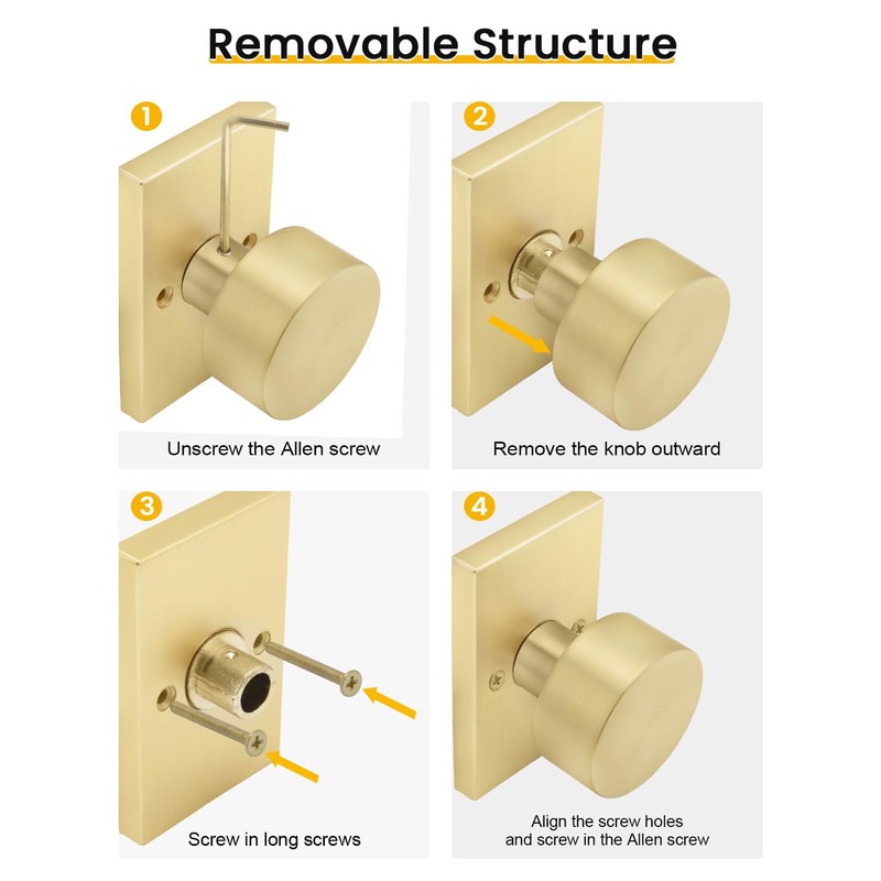 Goldenwarm Gold Dummy Door Knob, Zinc-Alloy Brushed Gold Heavy Duty