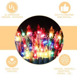 XMASHOME 63.8FT Green Wire Multicolor String Lights, 300 Count (150L*2pcs) Incandescent Christmas Lights