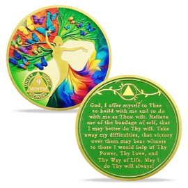 IELCJJ 9 Month Sobriety Coin, Delicate Artsy Tree of Life Sobriety Chip Colorful Butterfly AA Coin and Medallions Sober Token Narcotics Alcoholics Anonymous Recovery Gifts for Men Women