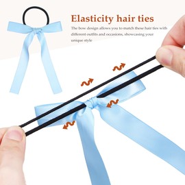 Baluue Long Bow Hair Ties, 10pcs Silky Satin Ribbon Hair Bow with Elastics Band Ropes for Thick Hair, Long Ponytail Accessories for Girls and Women(Multi-Color)