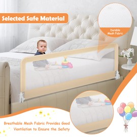 HONEY JOY Bed Rail for Toddlers, 59-in Extra Long, Portable Safety Bed Guardrail w/Double Safety Child Lock, Foldable Baby Bed Rail Guard, Fit King & Queen Full Twin Size Bed Mattress (2 Pack, Beige)