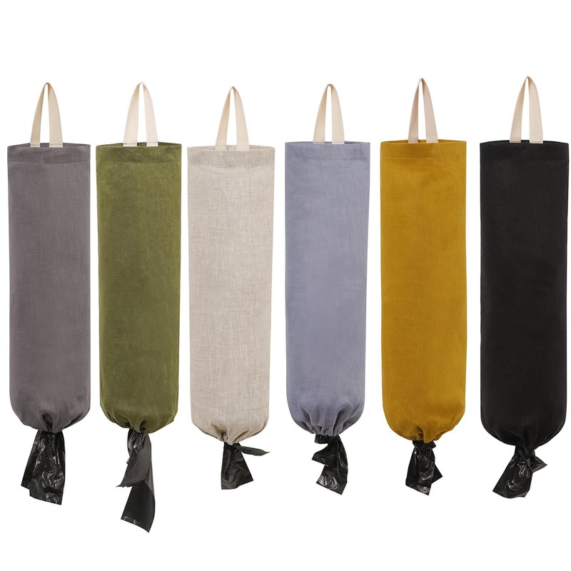 HSOFTIFY 100% Linen Plastic Bag Holder 2 Pcs with Hanging