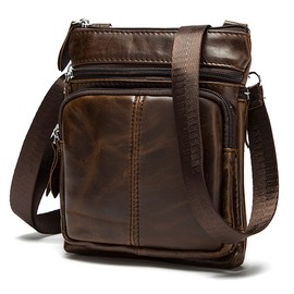 Leather Messenger Bag Shoulder Pack for Men Travel Outdoor Business Camping Hiking Crossbody Pouch Pocket Casual Daypack Coffee
