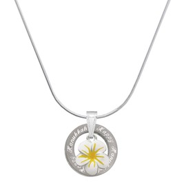 Delight Jewelry Silvertone White and Yellow Flower - Silvertone Happy Hanukkah Message Ring Necklace, 18"