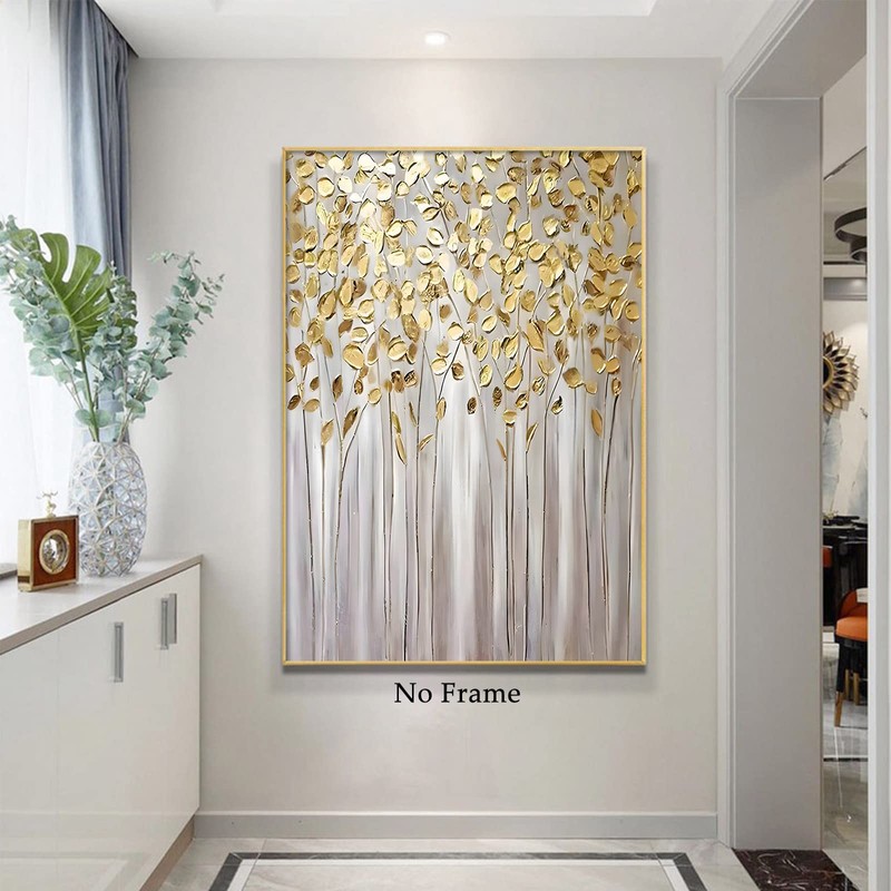 Gold Leaf Picture Abstract Gold Painting Grey and Gold Canvas