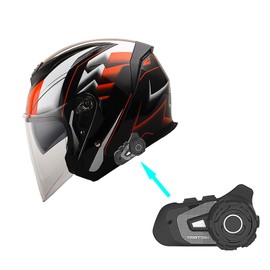 1Storm Motorcycle Open Face Helmet Scooter 3/4 Bike Dual Lens/Sun Visor Bundle with Freedconn Motorcycle Bluetooth Headset: HJK526 Racing Red