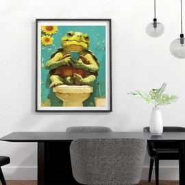 Turtle Playing with Phone on The Toilet Paint by Numbers Kit for Adults, Modern Aesthetic Paint by Number on Canvas, Abstract Art Digital Oil Painting Kits Suitable for Home Decoration Gift 16x20in