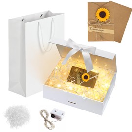 Idota Magnetic Gift Box with Lid, 23 x 17 x 7 cm, White, Gift Box, Bow, Gift Box, Birthday with Carry Bag, Raffia, Greeting Cards, Light, Gift Packaging for Wedding Birthday S