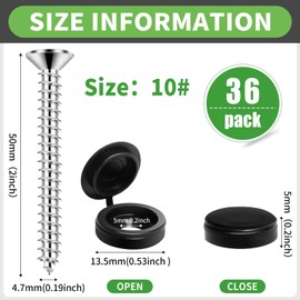 36 Set Shutter Screws and Caps #10 x 2 Inch Shutters Exterior with Cap for Windows Outside Shutter Fasteners for Furniture Shutter Railings (Black, #10)