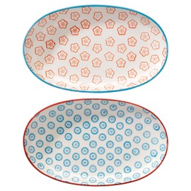 Bloomingville Emma Retro Small Serving Plates Oval Vintage L 21.5 x W 13 cm Orange Blue Ceramic Set of 2