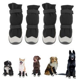 CAPASTEC Dog Shoes Waterproof Non-Slip with Reflective Adjustable Velcro Fastener Paw Protection Dog Outdoor for Small Medium Large Dogs Pack of 4 Black 6# Width 6 cm
