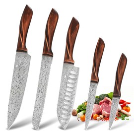BEBK Juego de Cuchillos,5 piezas Set de Cuchillos,Cuchillos Chef De Cocina,Cuchillos de Cocina,Cuchillos de Cocina de Acero Inoxidable de Alto Carbono,Aplicar Para El Hogar,Restaurante,Cortar Carne