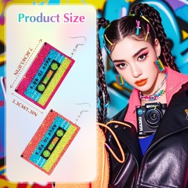 2 pairs 90s earings for Women Lightweight Retro Cassette Tape Dangle Earrings, Neon Earrings Party Vibrant Dangle, 90s Accessories