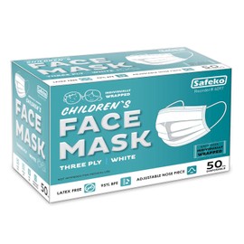 SAFEKO 50 Children Disposable Face Masks, 3 ply, Protective Dust Filter, PPE Safety Mouth Cover, and Nose Shield
