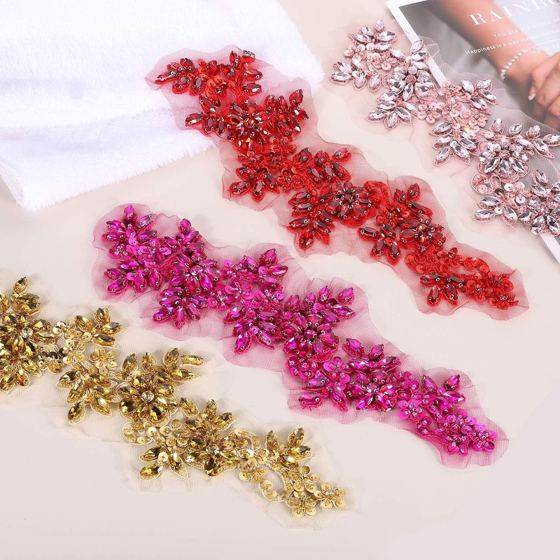 QUARKZMAN 2 Pezzi Applique Con Strass, 33x10 cm Ricamo In
