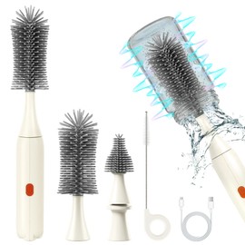Electric Bottle Brush Cleaner, Rechargeable Electric Baby Bottle Brush Cleaner with 2 Speeds, Silicone Bottle & Straw Brush, Waterproof Portable Baby 