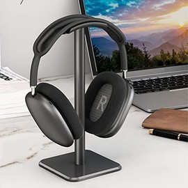 Soporte para Auriculares, Soporte Universal Auriculares para Juegos, Base Antideslizante Ancha, Soporte para Auriculares con Bandeja de TPU, Barra de Soporte de Aluminio (Negro)
