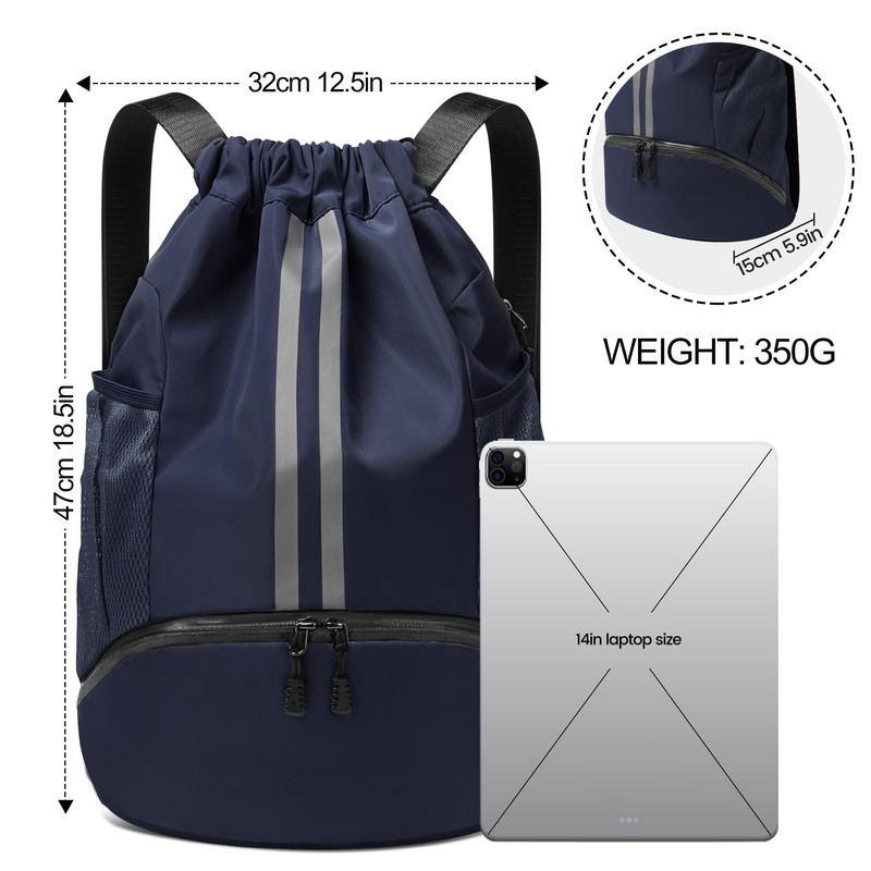 CHEPULA Drawstring Gym Bag, Large Sports Backpack String Swim Drawstring