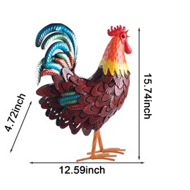 BAENRCY 15" Rooster Statue Chicken Sculpture Garden Decoration Metal Yard Art for Yard Outdoor Decoration (#C)