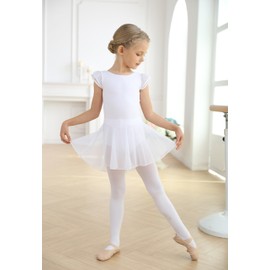 MdnMd Girls' Flutter Sleeve White Dance Ballet Leotard Dress with Tutu Skirt (Toddler/Age 2-4)