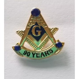 Masonic 90 year service lapel pin Gold blue stones