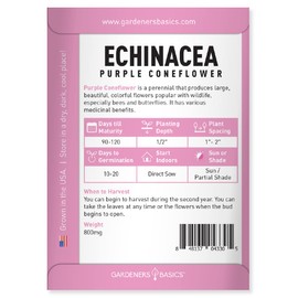 Purple Coneflower Seeds Echinacea Seeds for Planting - Non-GMO, Open Pollinated Beautiful Echinacea Plant Seeds Great for Herbal Tea Gardens and Medicinal Herbs by Gardeners Basics