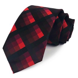 Mens Narrow Dark Red Black Geometry Check Woven Silk Ties Regular Soft Big Boys Skinny Neckties
