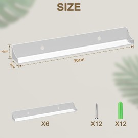 bruwaa 6 Pack Floating Shelves for Vinyl Record,12 inch Clear Acrylic Vinyl Record Holder Storage Shelf Display, Shelf Wall Mount for Vinyl Record/Book/Photo/Picture in Bedroom, Living Room,Bathroom