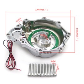 HongK- Motorcycle Chrome w/YELLOW LED Left Engine Stator Cover See Thru Compatible with 2006-2014 Yamah YZF-R6 [P/N:MT313-008A-CD+YELLOW]