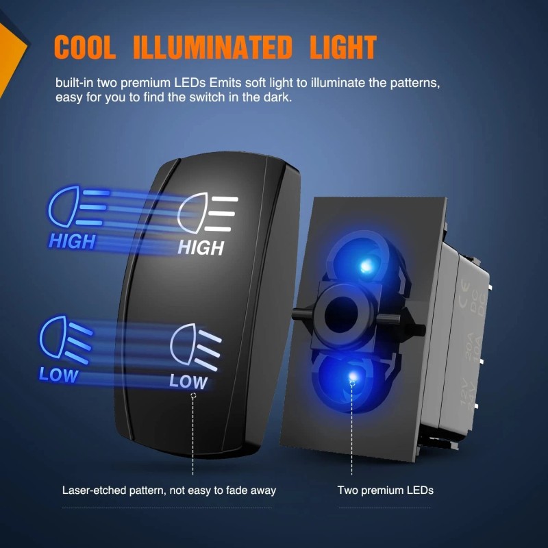 Nilight Rocker Switch High Low Beam Headlights Toggle On Off