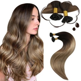 Moresoo U Tip Human Hair Extensions Ombre Remy Human Hair Pre Bonded Keratin Extensions Balayage Color Dark Brown to Dark Ash Blonde with Dark Blonde Blonde U Tip Nail Hair Extensions 50g 50s 22 Inch