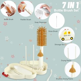 6 in 1 Baby Bottle Brush Set Portable Storage Container for Baby Essentials, Bottle Cleaning Accessories