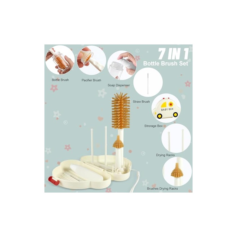 6 in 1 Baby Bottle Brush Set Portable Storage Container
