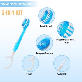 40 Individually Packaged Disposable Travel toothbrushes with Toothpaste, 5-in-1 Convenient Mini Disposable Toothbrush (Toothbrush + Toothpaste + Tongue Scraper + Dental Floss + Pick)
