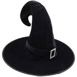 Madrugada Velour Style Witch Hat, Halloween, Party Goods, Party Hat, Wizard, Triangular Hat, Little Devil, Witch Hat, Fancy Dress, Cosplay, Events, Costume Accessories, Unisex S112 (Black (Curved