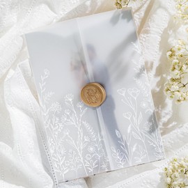 50 Pack Pre-Folded Vellum Jackets for 5x7 Invitations,AZAZA Elegant Translucent Invitation Sleeves,115GSM Vellum Jackets 5x7, Wedding Invitation Accessories,for Weddings Birthdays,White Wildflower