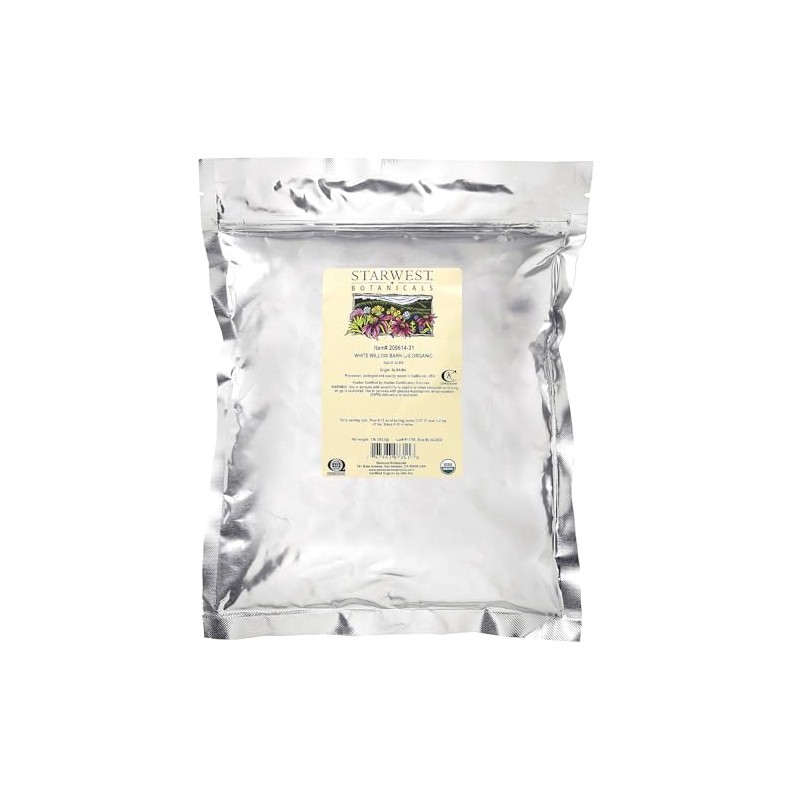 Starwest Botanicals Organic White Willow Bark, Cut & Sifted, 1