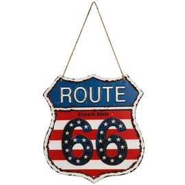 Vintage Style Route 66 Road Sign Wall Decor, 12x 12 in, outdoor yard sign (Blue and red)