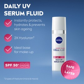 NIVEA Cellular Expert Filler Daily UV Serum Fluid SPF 50+ (30ml), Hydrating Anti-Ageing Cream with Sun Protection and Hyaluronic Acid, Face Sun Cream to Smooth Fine Lines and Wrinkles