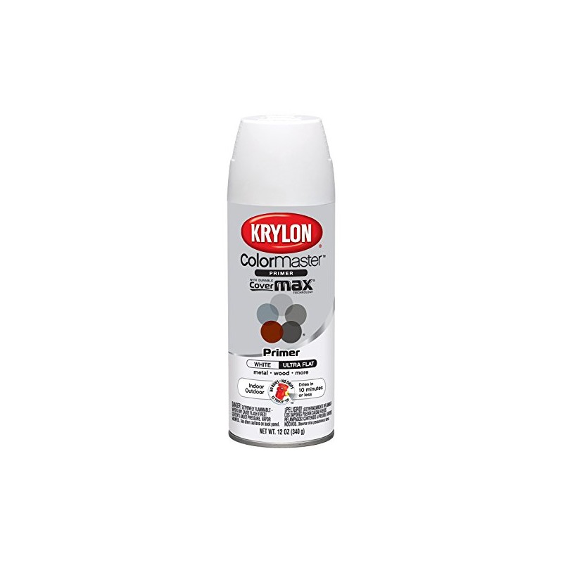 Krylon K05131507 ColorMaster Paint + Primer, Ultra Flat Primer, White,