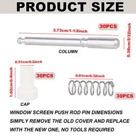 Tinoaly 30 Stück Fliegengitter Kolbenriegel mit Kappen, 5/32 Zoll x 1-1/2 Zoll Aluminium Fliegengitter Haltestifte Ersatzclips zur Sicherung von Fenstern (Silber)