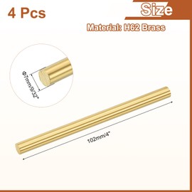 sourcing map sourcing map 4 Pcs 9/32"(7mm) Dia Brass Solid Round Rod, 4"(102mm) Length H62 Brass Lathe Bar Stock Round Brass Rod for DIY Crafts Industry Construction