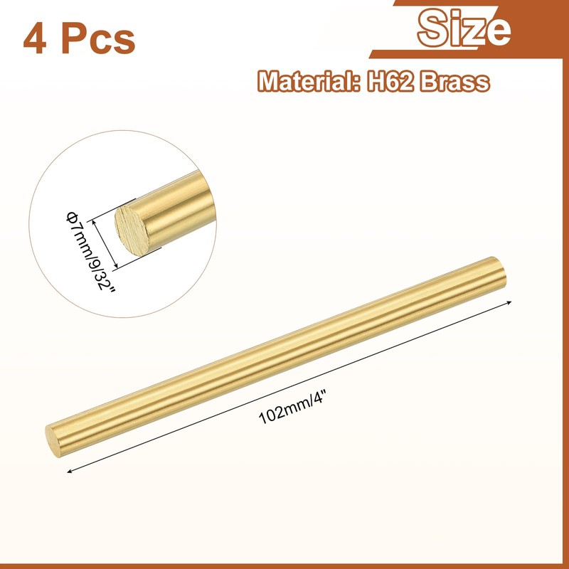 sourcing map sourcing map 4 Pcs 9/32"(7mm) Dia Brass Solid
