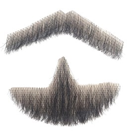 Qiureva 100% Human Hair Full Hand Tied Fake Mustache Goatee Beard Makeup for Entertainment/Drama/Party/Movie Prop