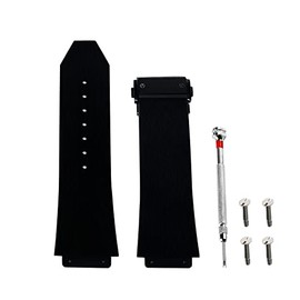 Mitekiic 25mm Rubber Watch Band Replacement Strap with Tool for Hublot Big Bang(Black Stripe-Black Buckle)