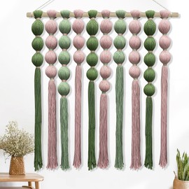 KaloKalo Macrame Wall Hanging Extra Large Handmade Tapestry Boho Decor Natural Cotton Rope Ball Textile Fiber Yarn Warm Wall Art for Livingroom Bedroom Wedding Party 39" W by 39" L - Pink Green